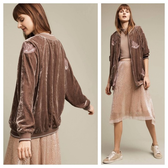 Anthropologie West End Embroidered Velvet Bomber - Picture 2 of 8